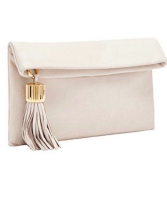 India Hicks Handbags - India Hicks Cream Fold-Over Clutch with Gold Tassel